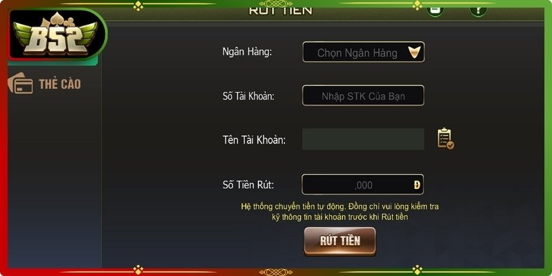 Rút nhanh chóng thông qua tài khoản ngân hàng